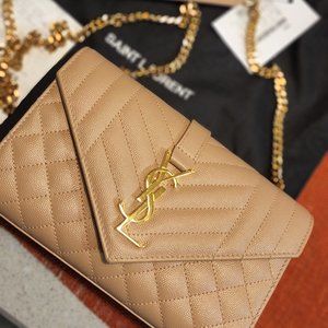 SAINT LAURENT Small Envelope Monogram YSL Matelass Leather Shoulder Bag